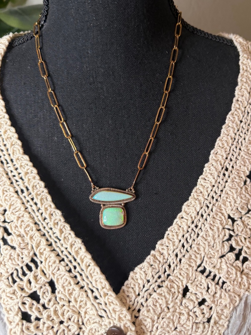 Mint Green Opal Stone Copper Necklace - Women Jewelry